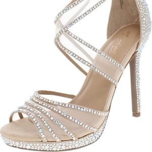 Thalia Sodi Nude Peeptoe Embellished Platform